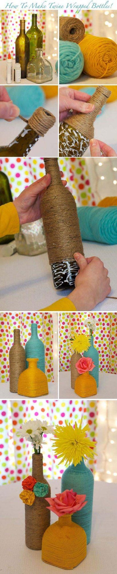 Colorful Twine Wine Bottles