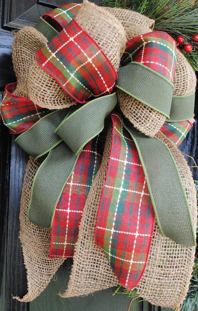 Plaid Ribbon Burlap Wreath