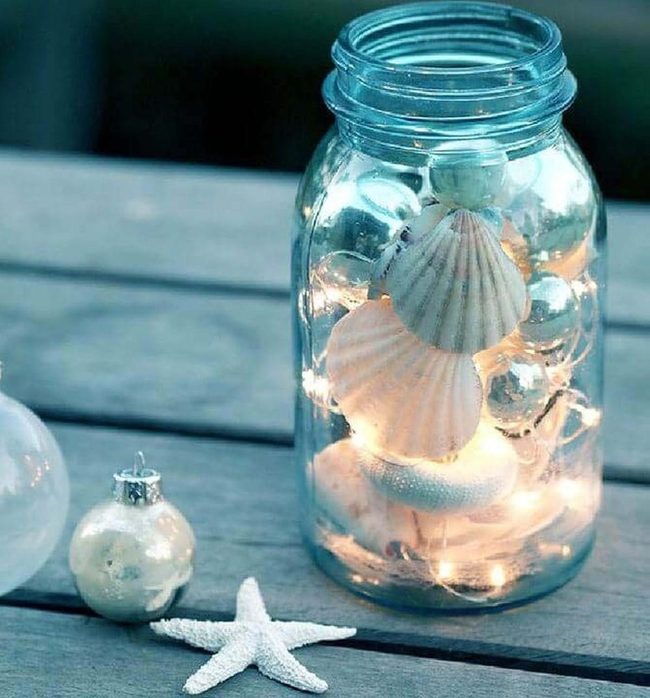 Seashells And Fairy Lights Jar