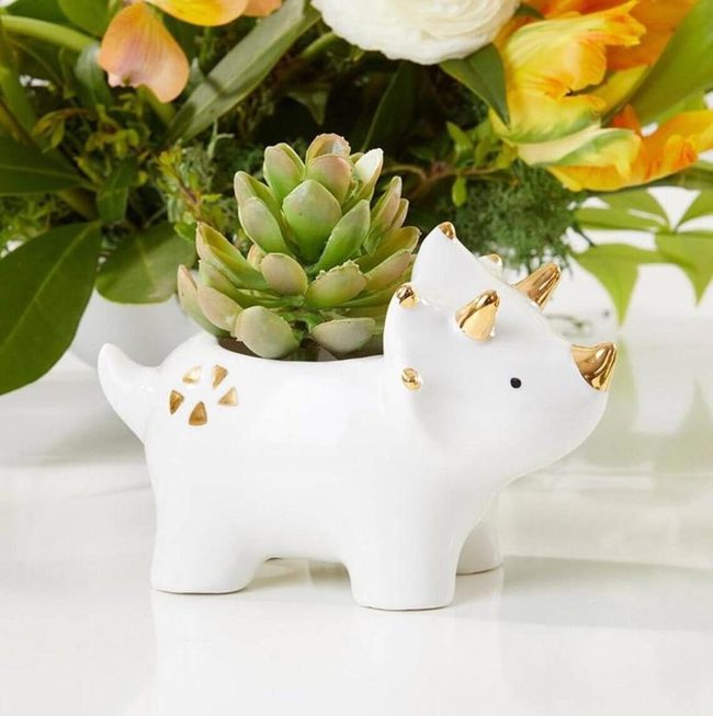 Gold Dinosaur Planter Figurine