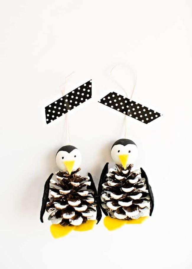 Pinecone Penguins With Yellow Beaks