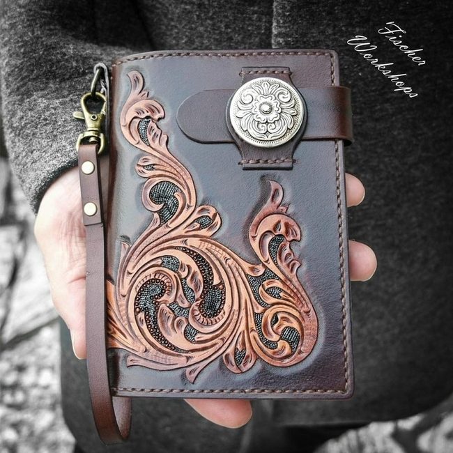 Dark Brown Leather Carved Details