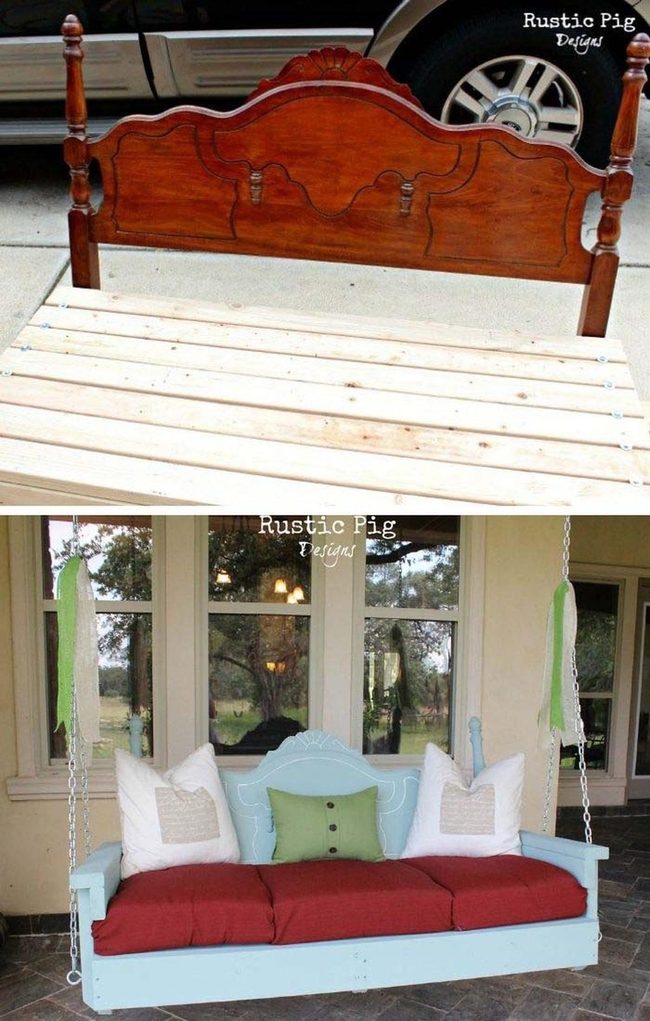Painted Headboard Porch Swing