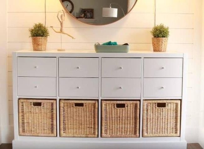 Black Kallax Dresser With Farmhouse Baskets