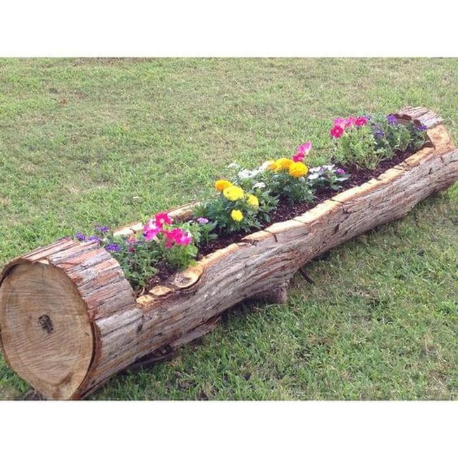 Weathered Wood Tree Stump Planter