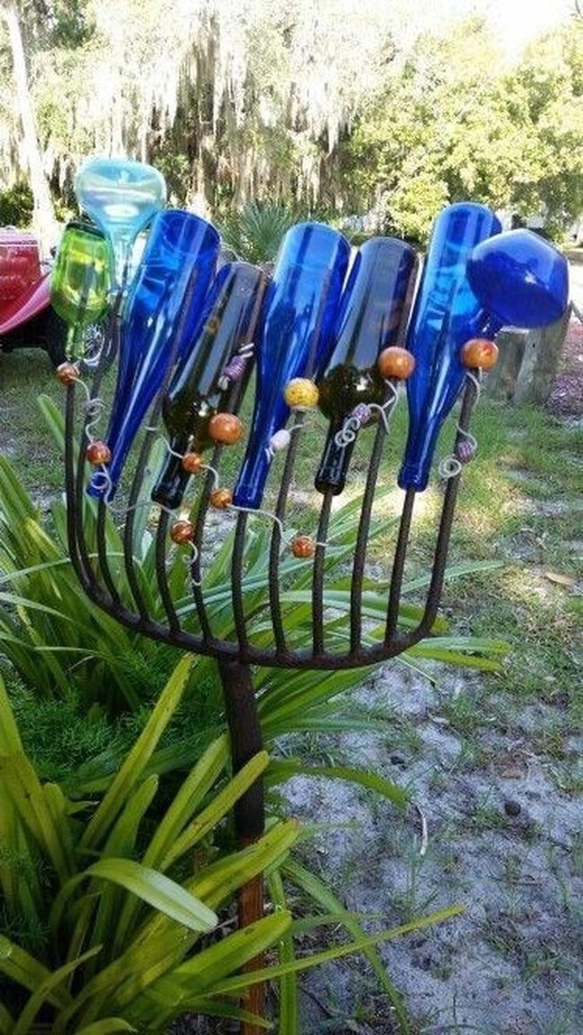 Colorful Bottles Garden Art