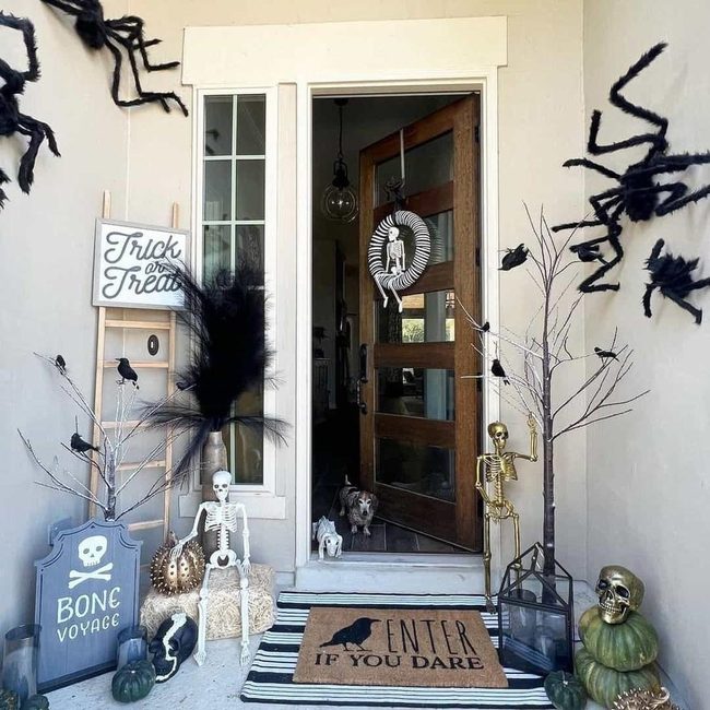 Furry Spiders Halloween Porch