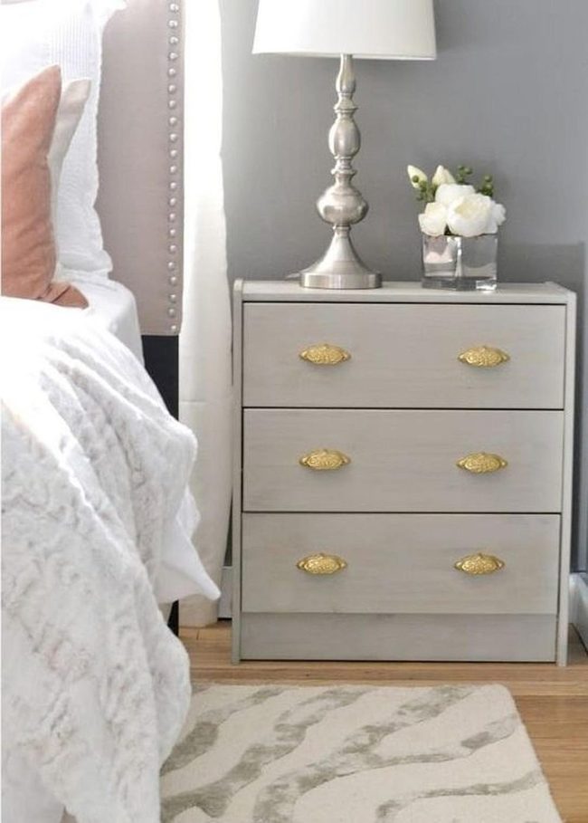 Gold-Trimmed Nightstand, Neutral Sanctuary