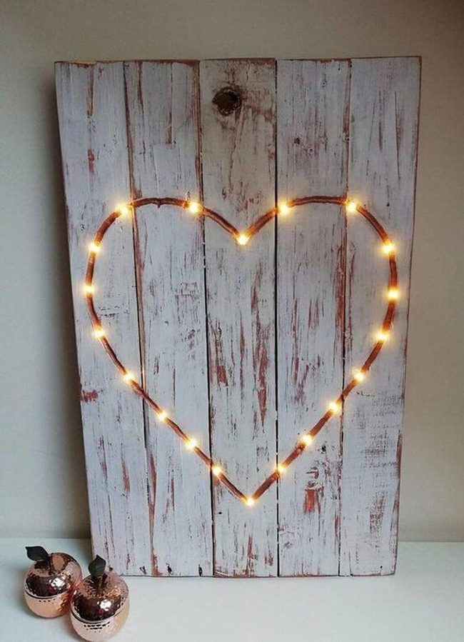 Wooden Heart With Fairy Lights
