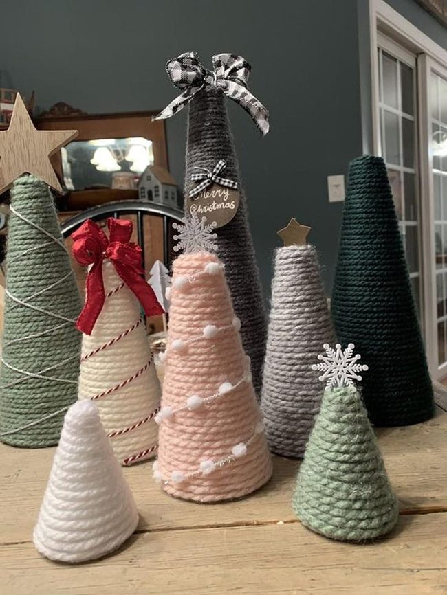Yarn-Wrapped Christmas Trees Glow