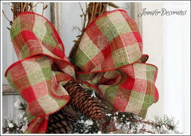 Plaid Ribbons, Pinecones, Winter Green