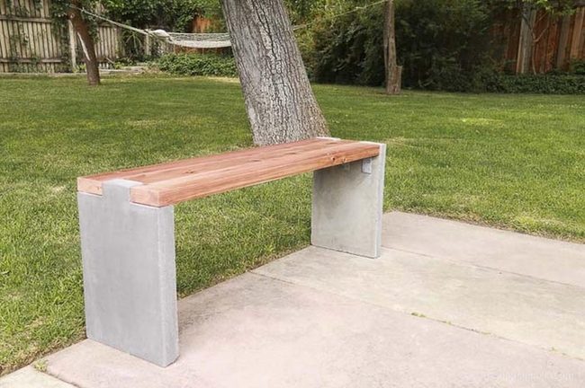 Concrete And Wood Garden Bench