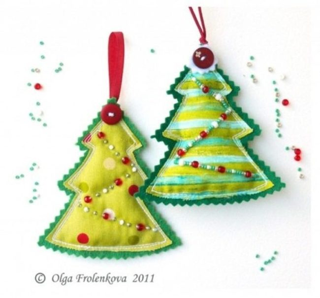 Green Felt Pine Ornaments, Beaded
