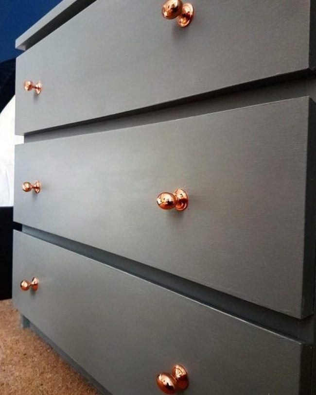 Gray Drawer Copper Accents