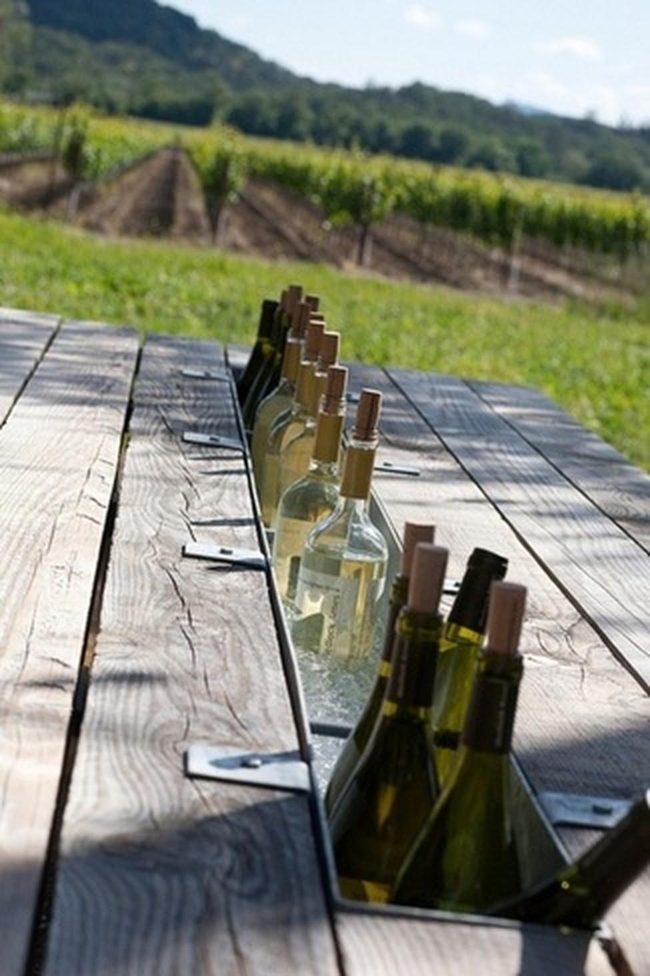 Iced Wine Table Against Vineyard Hills