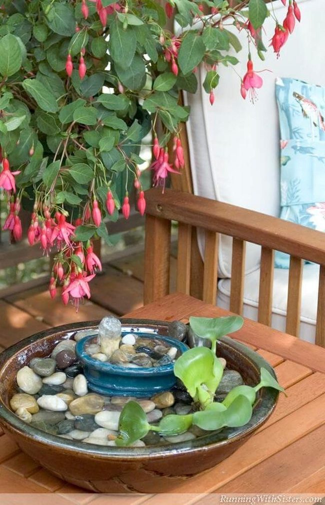 Fuchsia Flowers Over Flowing Water