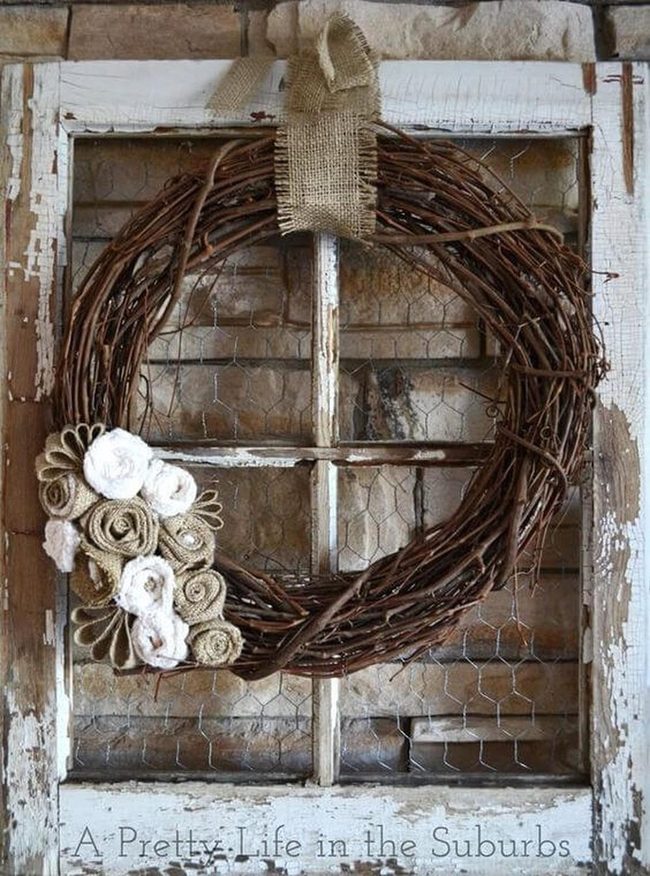 Twig Wreath With Fabric Flowers
