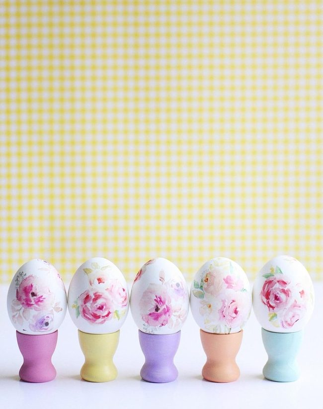 Hand-Painted Eggs, Pastel Holders, Spring Blooms