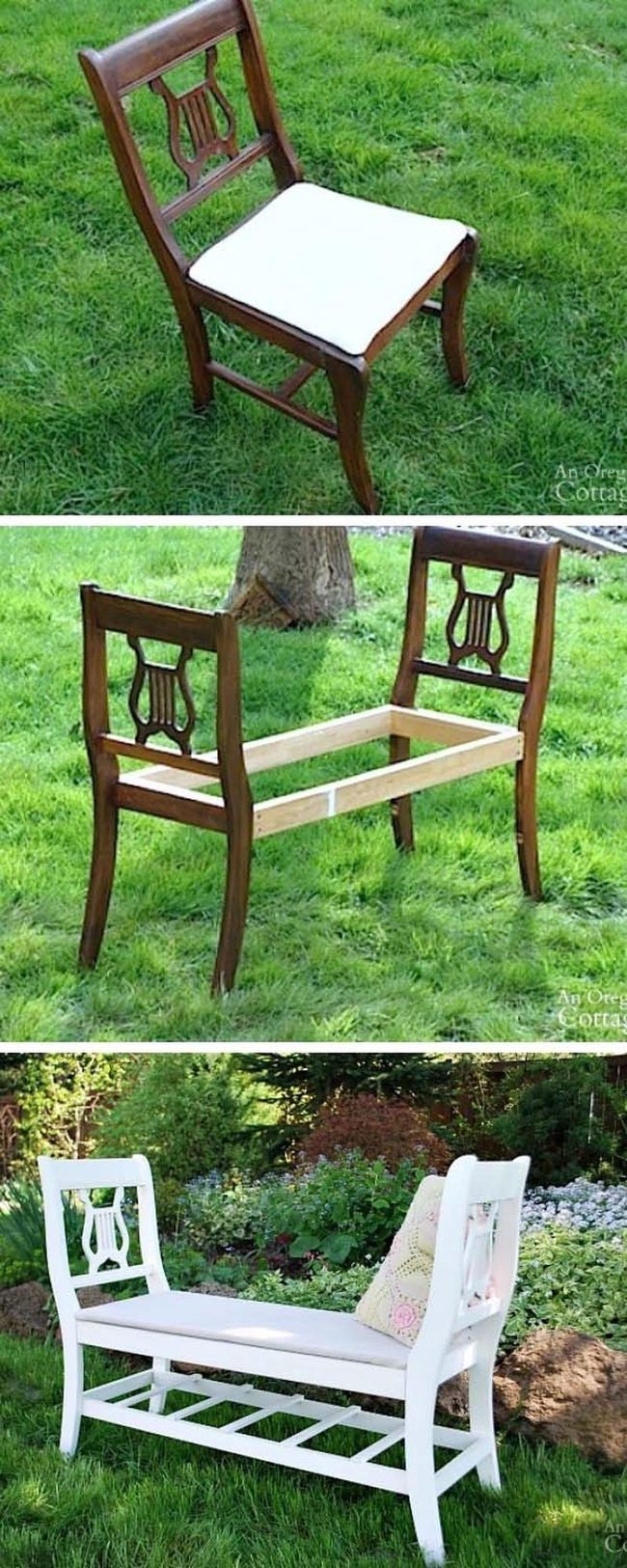 Upcycled Chairs Into French Bench