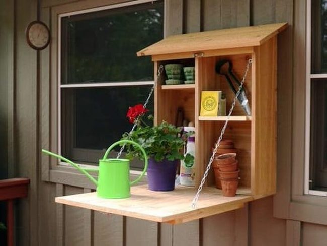 Wooden Fold-Down Plant Cabinet