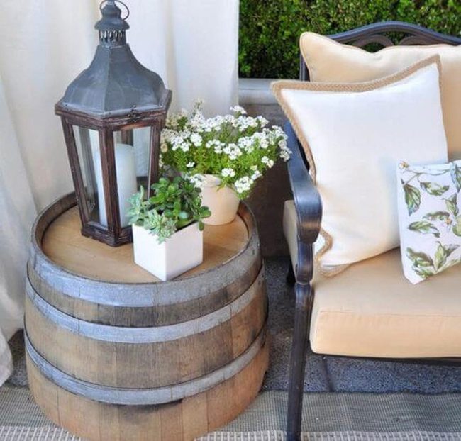 Reclaimed Wood Barrel Planter