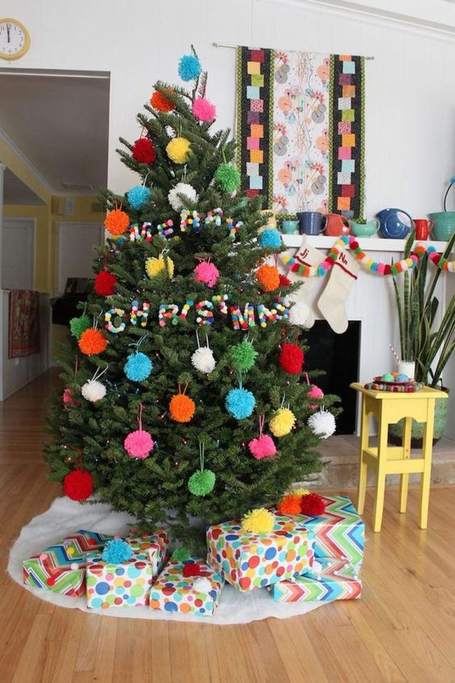 Colorful Pom-Pom Christmas Tree