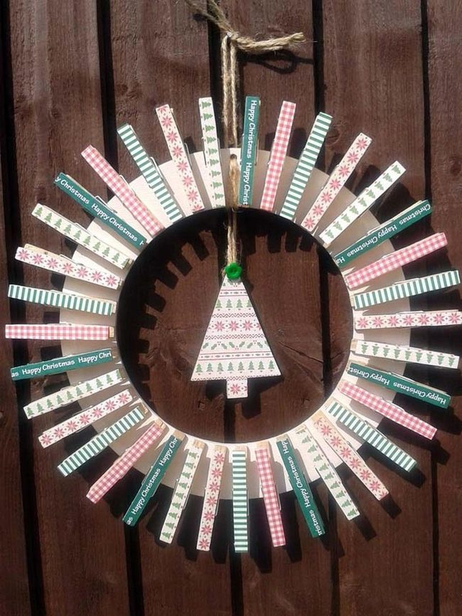 Wooden Clothespin Winter Wreath