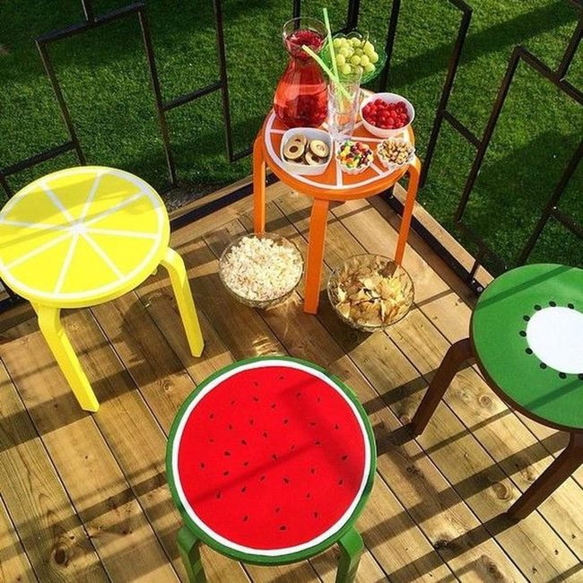 Fruit-Print Stools, Sunny Deck