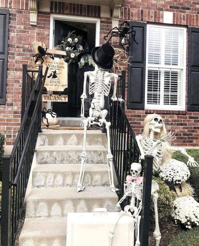 Skeleton Porch With White Flowers