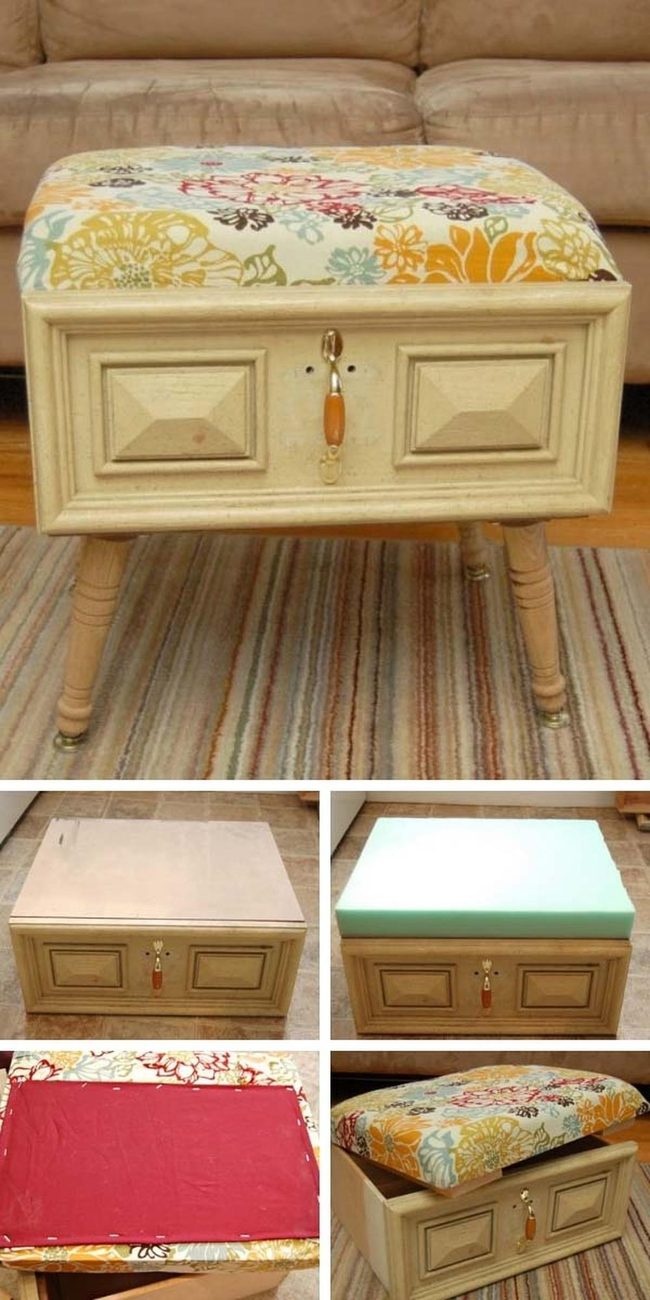 Repurposed Drawer Storage Ottomans