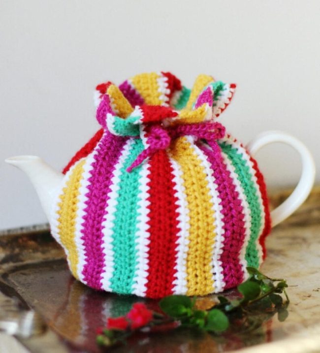 Rainbow Striped Yarn Cozies
