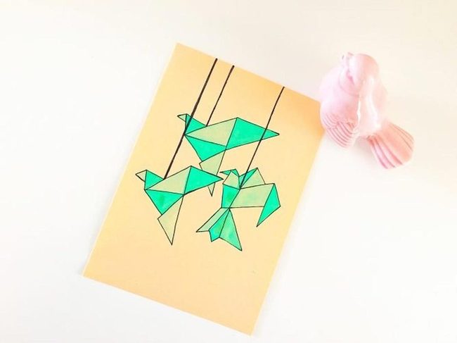 Geometric Paper Birds Yellow Room