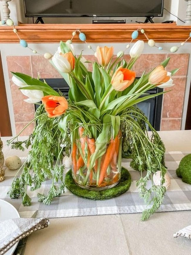 Fresh Carrot And Tulip Table Display