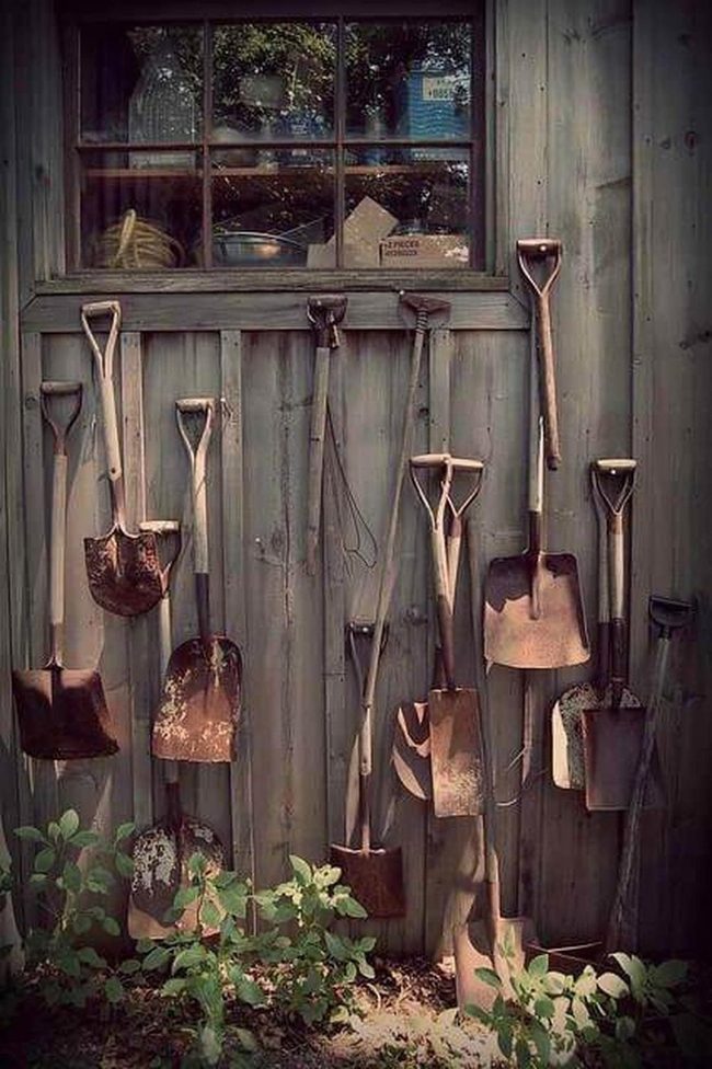 Weathered Metal Garden Tools Display