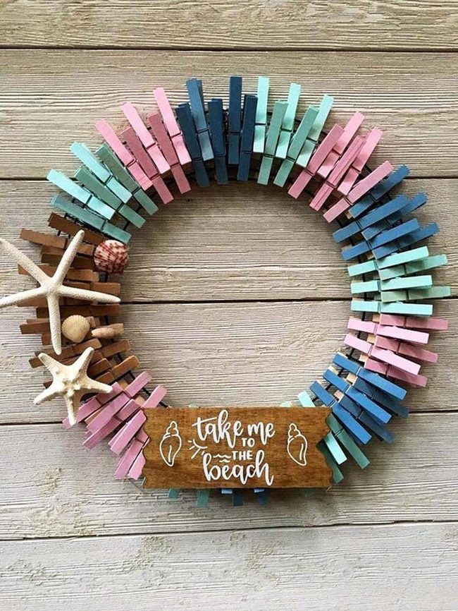Multicolor Clothespin Beach Wreath