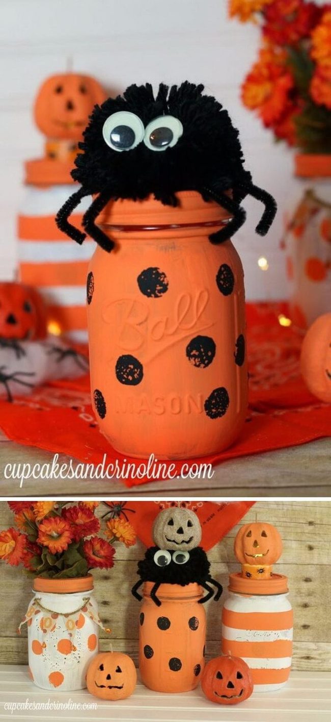 Striped Halloween Jars In Bright Orange