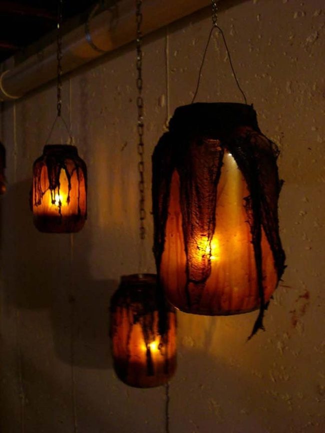 Black Yarn Spiderweb Lanterns