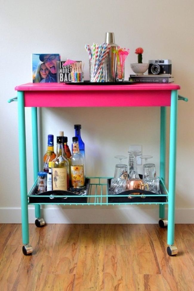 Teal And Pink Cocktail Cart