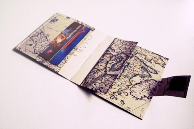 Beige And Blue Vintage Map Wallet