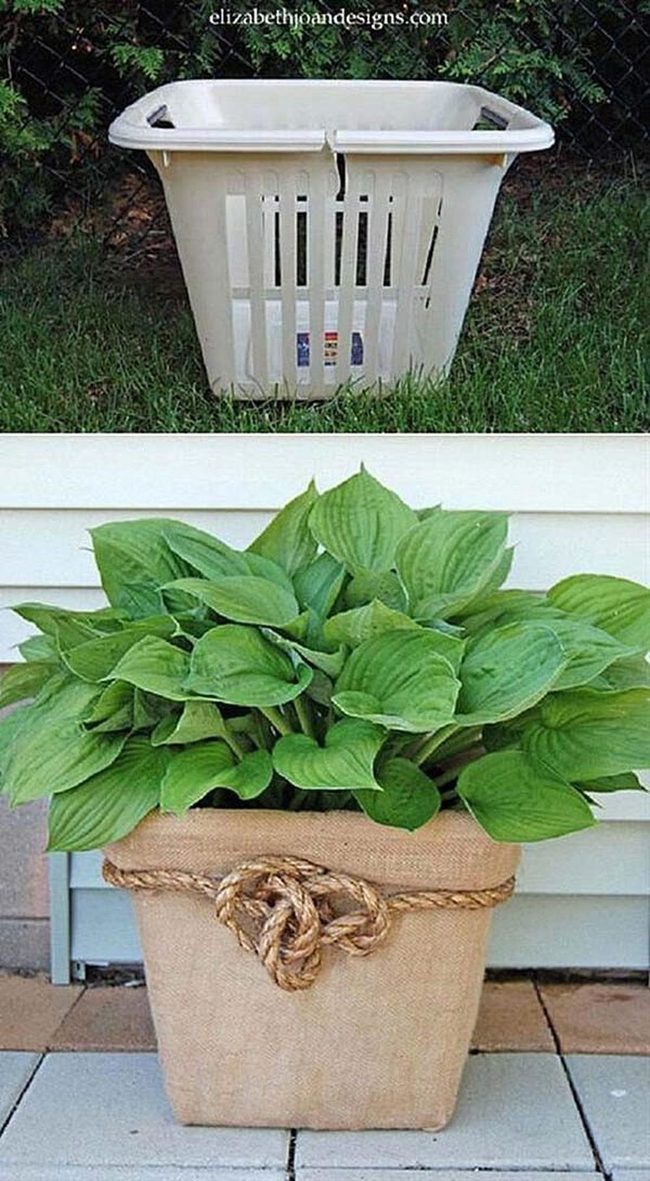 Burlap-Wrapped Bucket Planter