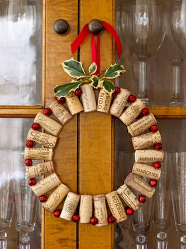 Wine Cork Wreath Red Accents