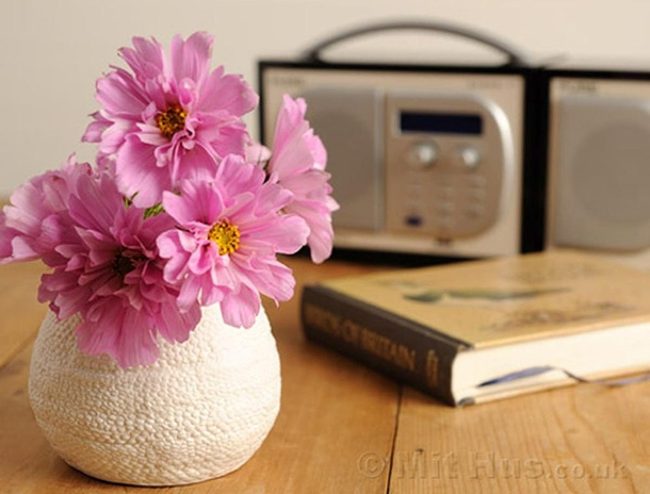 Pink Blooms Vintage Radio White Vase