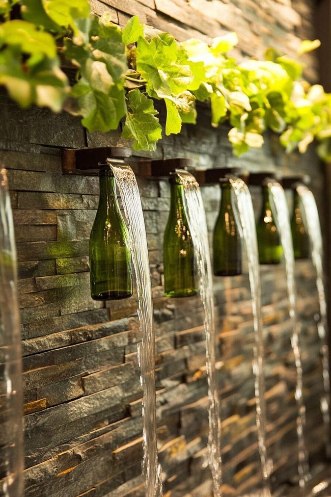 Recycled Wine Bottles Water Feature
