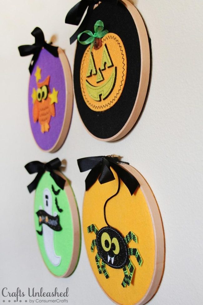 Green Spider, Orange Pumpkin, White Ghost, Purple Owl