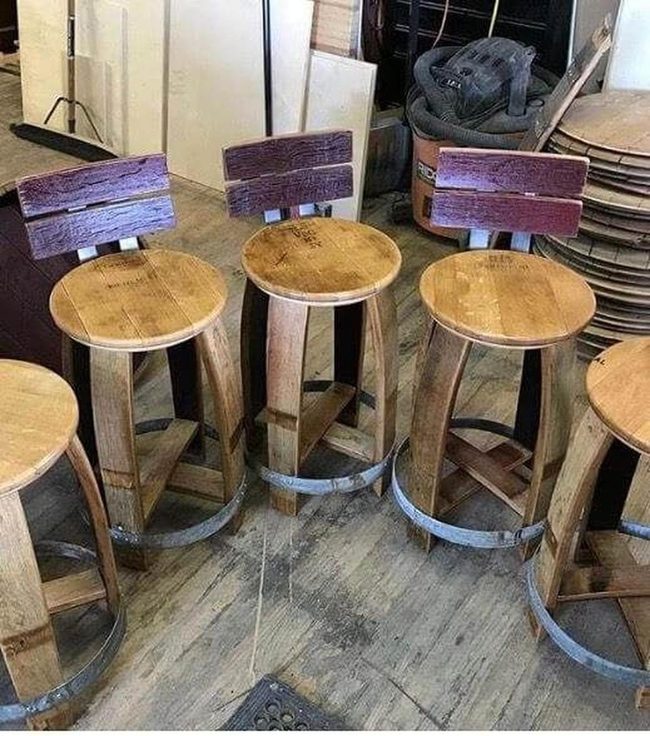 Warm Wood Whiskey Barrel Stools