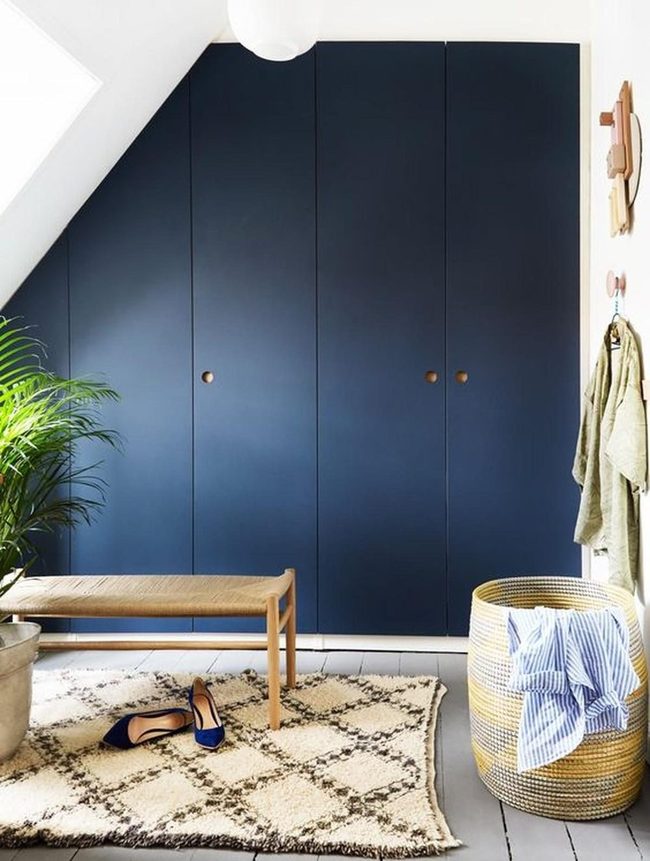 Deep Blue Doors With Natural Wood