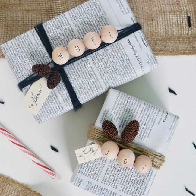 Newspaper Wrapped With Pinecones