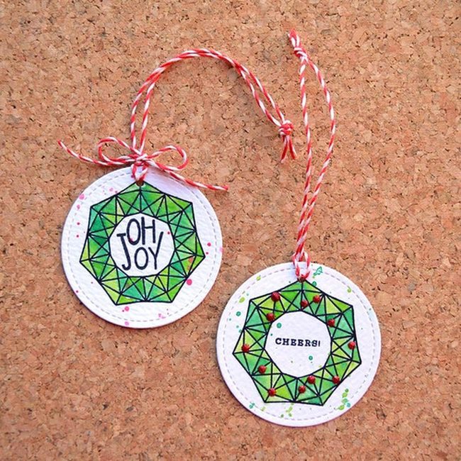 Green Geometric Wreaths White Tags