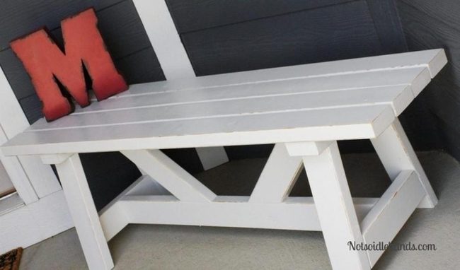 White Wood Bench Red Accent