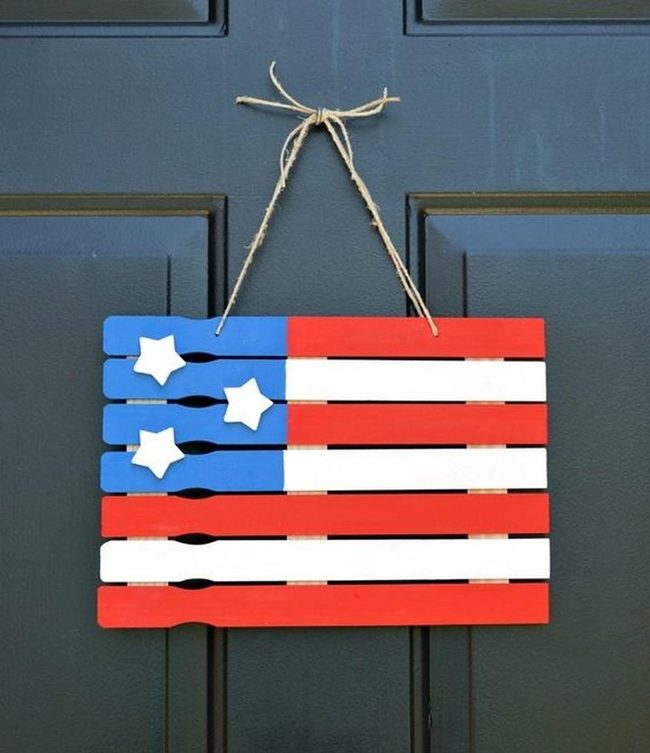 Patriotic Red White Blue Door Hanger